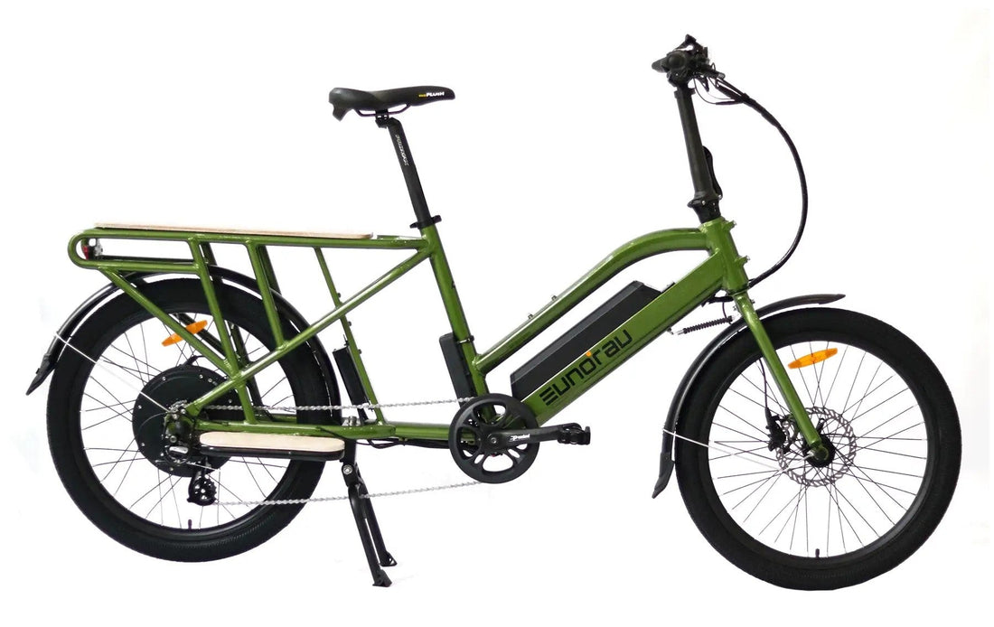 Green electric bike on a white background.
