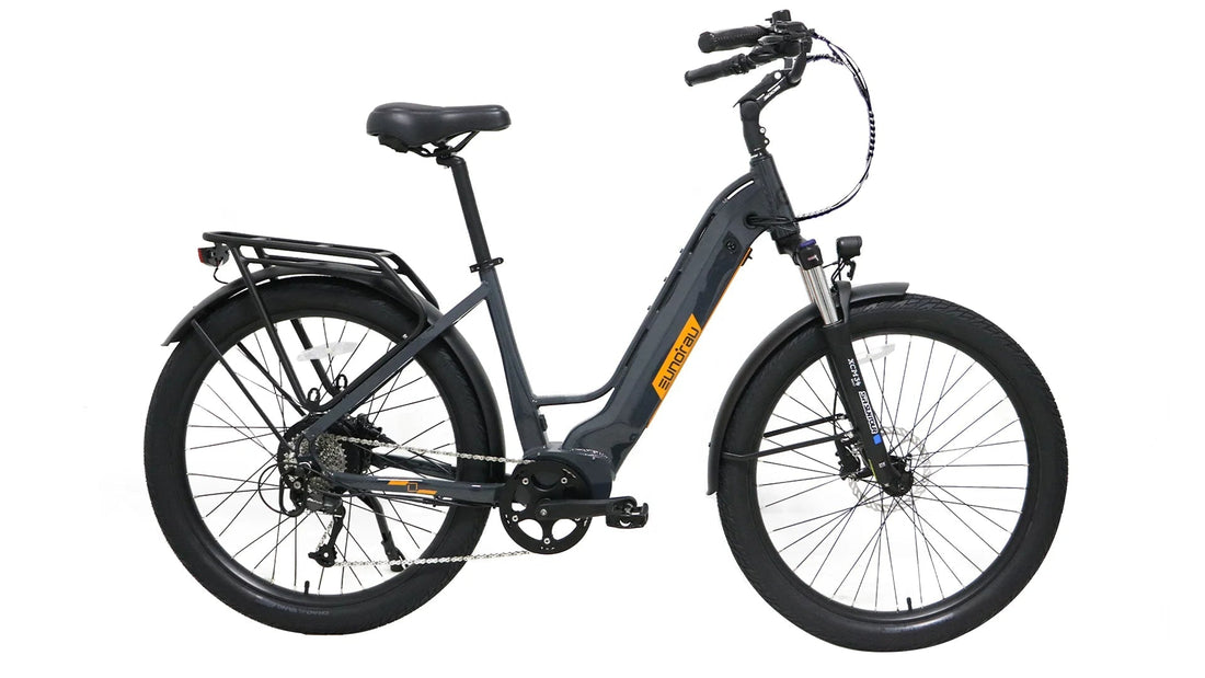 Black electric bicycle on a white background.