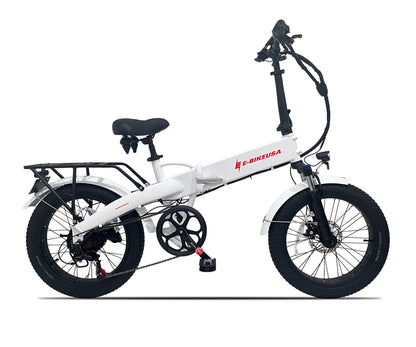 White electric bike with black wheels on a white background